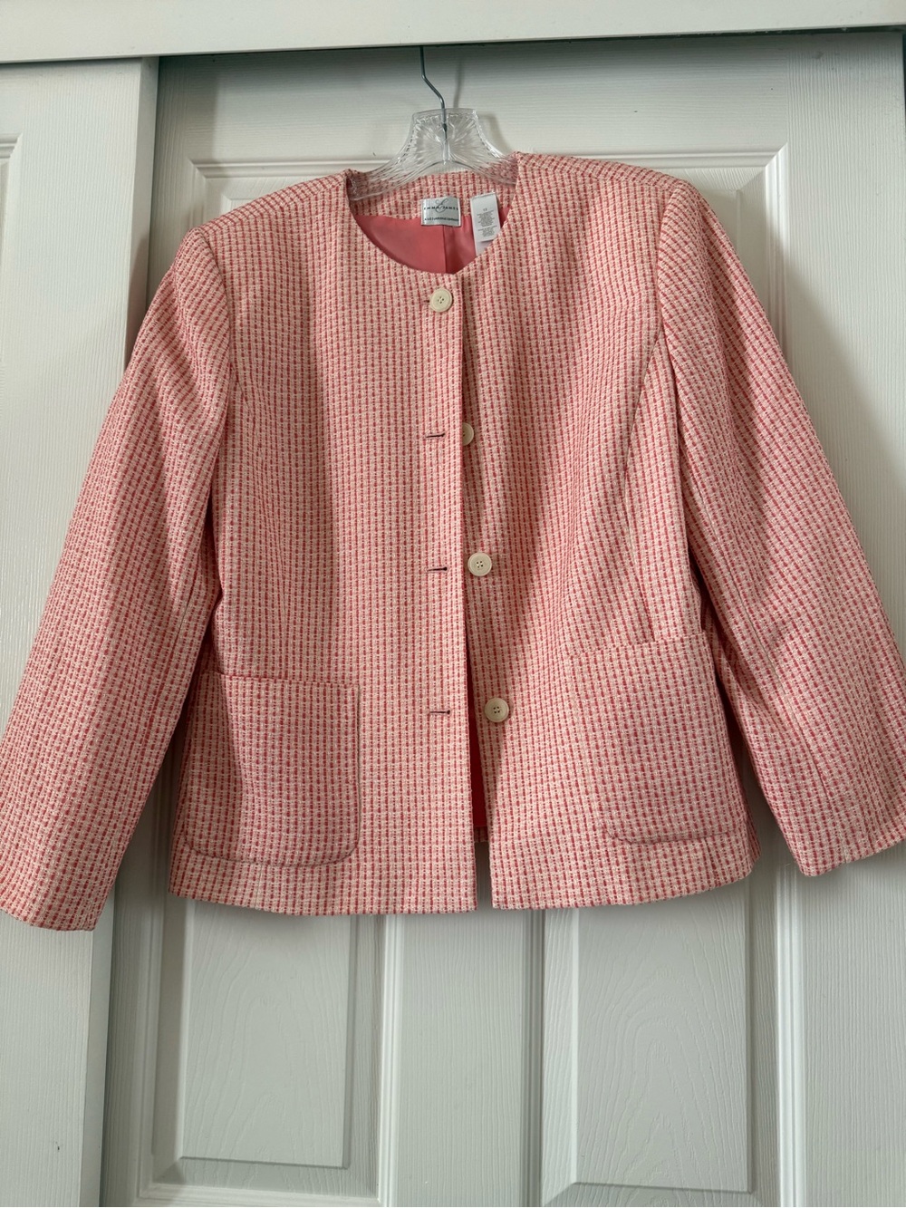 Emma James Pink Tweed Collarless Blazer